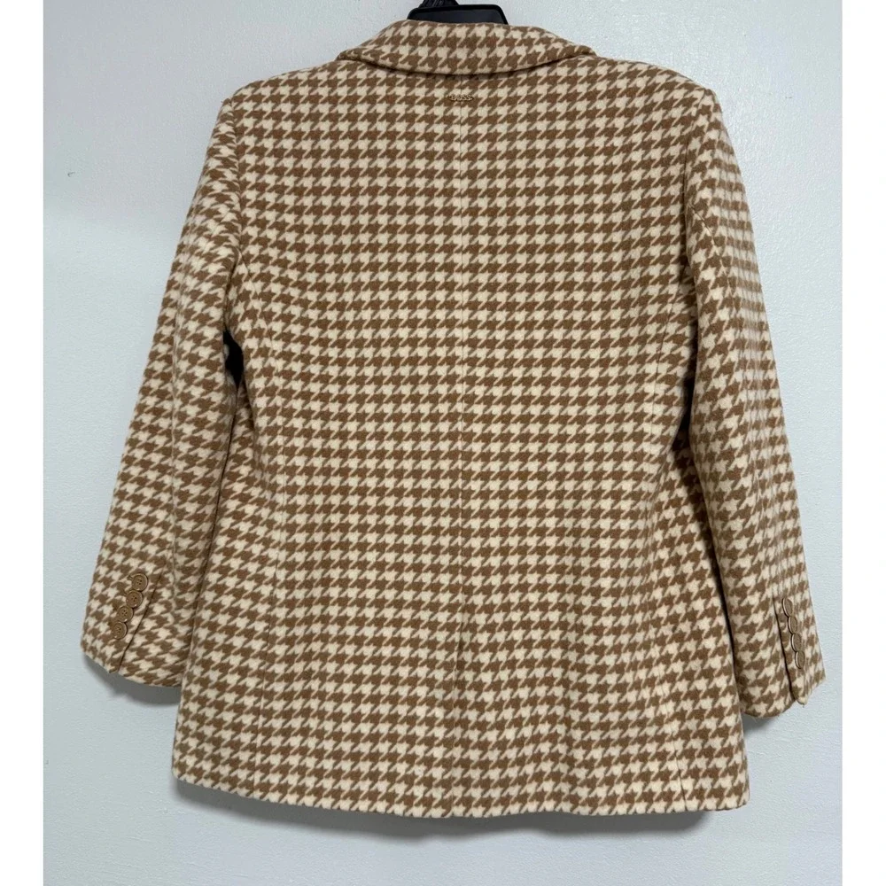 BOSS Houndstooth‎ Double Breasted Blazer Women Size 8 Camel Tan Excellent Luxury